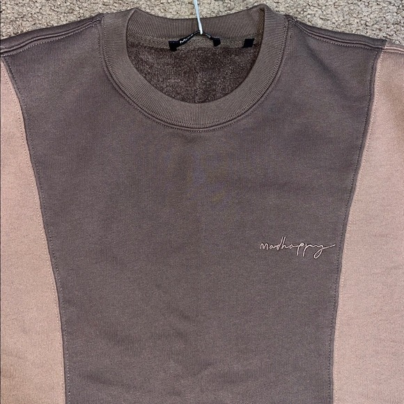 Madhappy Fall Paneled Two-Tone Fleece Crewneck Sweater Chocolate‎ Brown Large - Picture 3 of 6